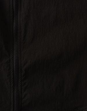 Reflektör Detaylı Kapüşonlu Oversize Siyah Ceket