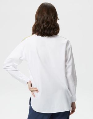 Kadın Oversize Renk Bloklu Beyaz Gömlek