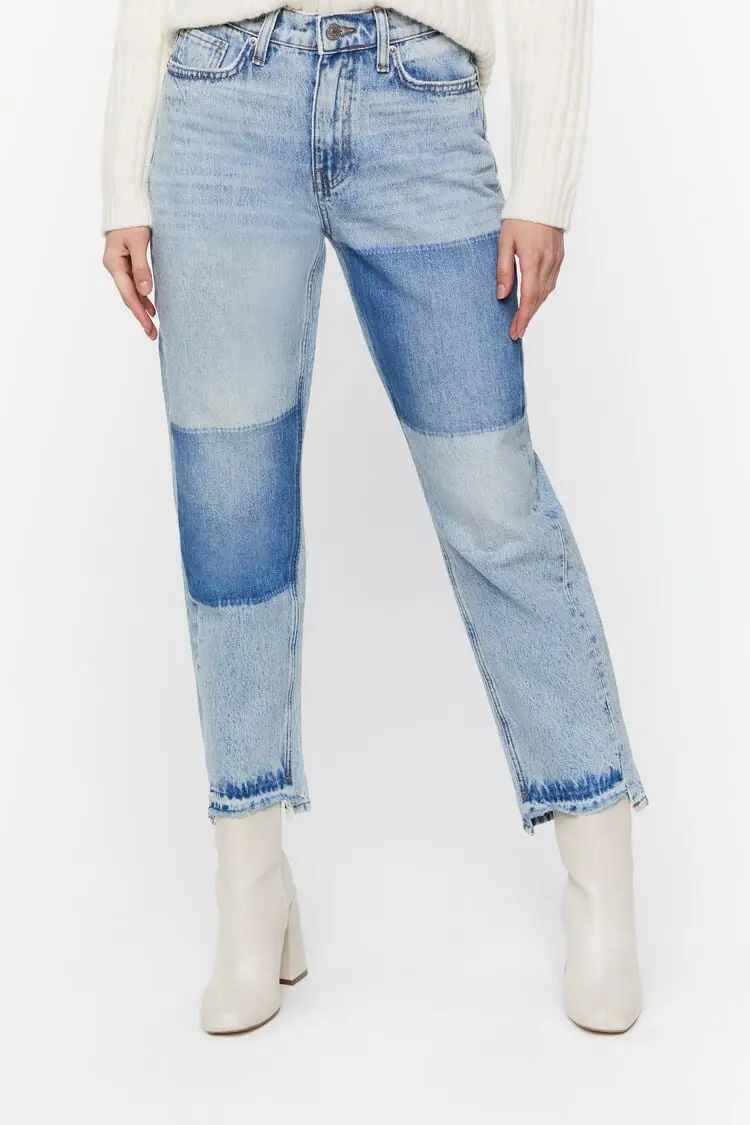 Forever 21 Forever 21 High Rise Colorblock Straight Jeans Medium Denim. 1