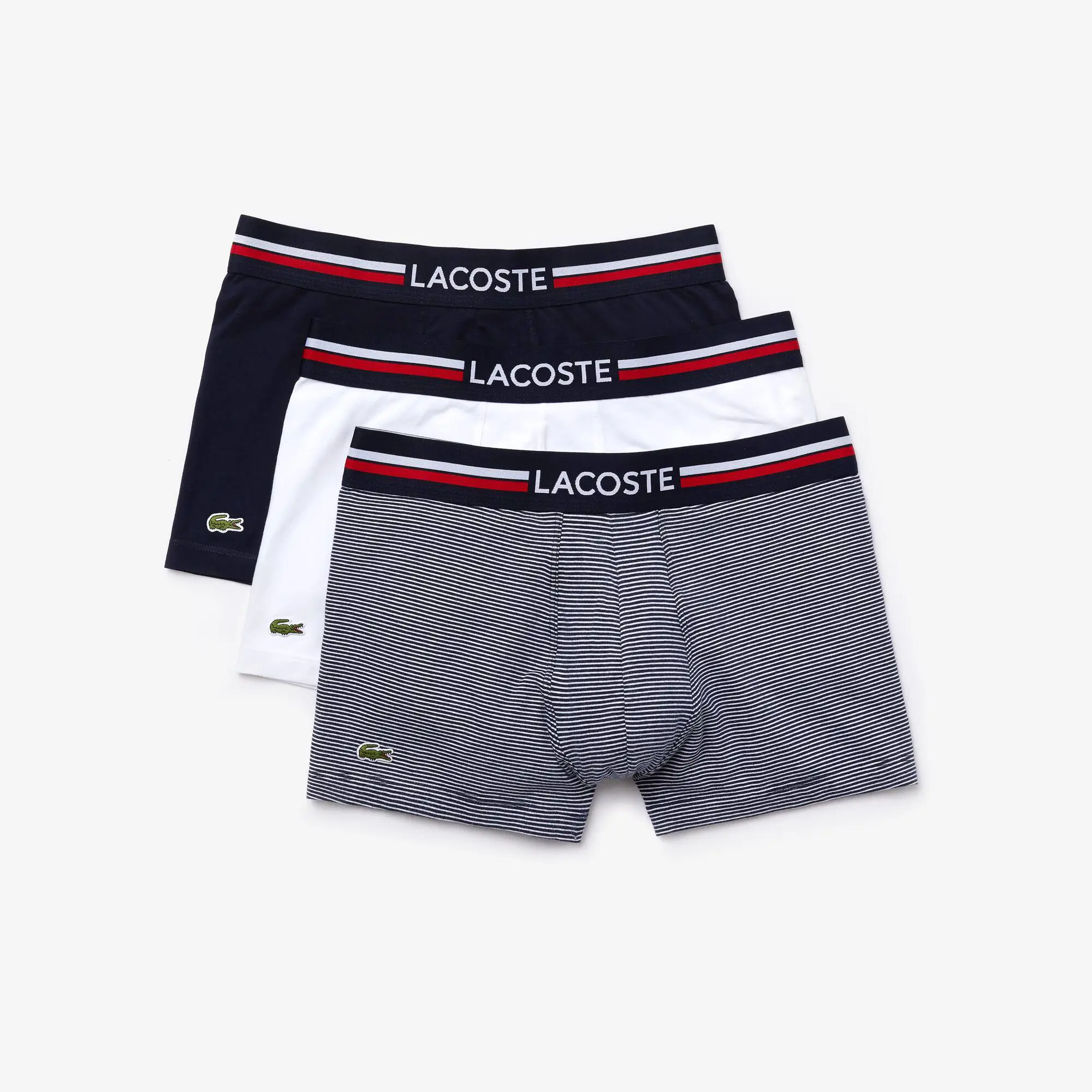 Lacoste Men's 3-Pack Iconic Boxer Briefs With Multicolor Waistband. 2