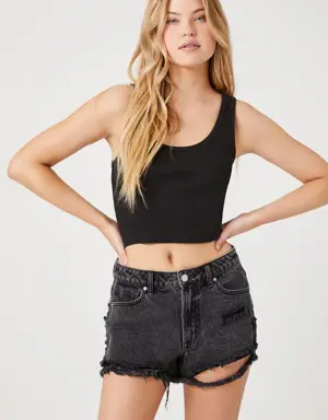 Forever 21 Distressed Denim Hot Shorts Washed Black