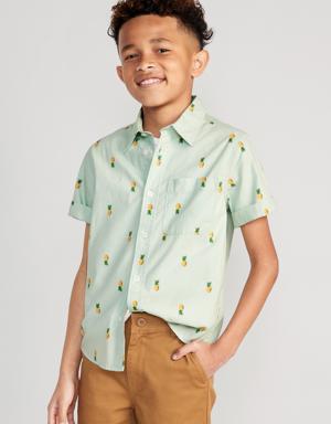 Short-Sleeve Printed Poplin Shirt for Boys yellow