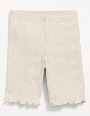 Rib-Knit Long Bike Shorts for Girls beige