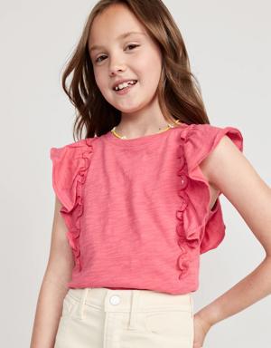 Slub-Knit Ruffle-Sleeve Top for Girls pink
