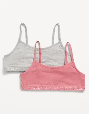 Jersey-Knit Lace-Trim Cami Bra 2-Pack for Girls pink