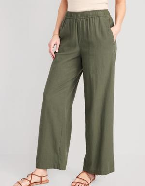 Old Navy High-Waisted Linen-Blend Wide-Leg Pants for Women green