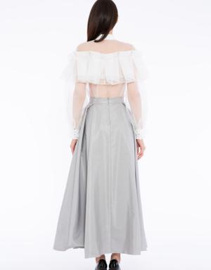 High Waist Pleated Long Gray Skirt