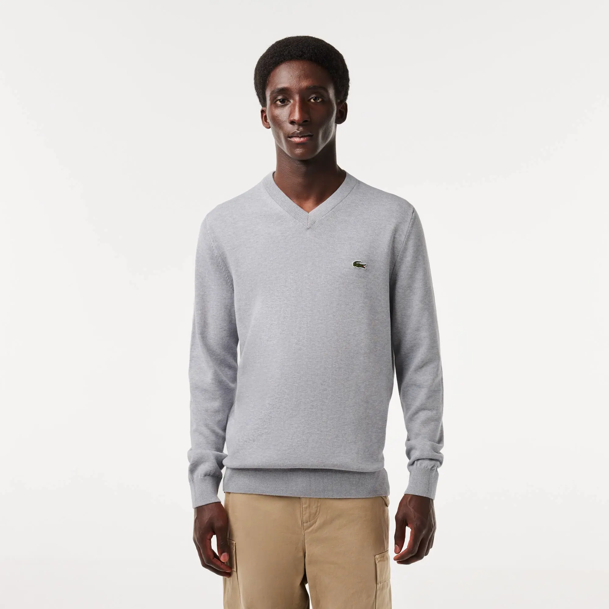 Lacoste Men's V-neck Organic Cotton Sweater. 1
