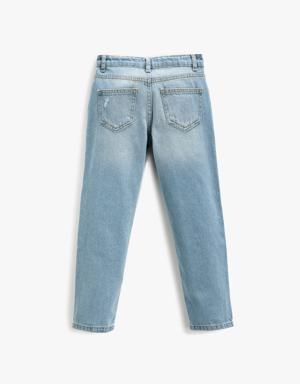 Kot Pantolon Rahat Kesim Pamuklu - Loose Jean Beli Ayarlanabilir Lastikli
