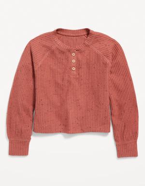 Thermal-Knit Cropped Henley T-Shirt for Girls red