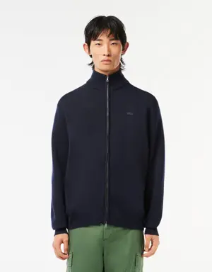 Lacoste Men's Zippered Stand-Up Neck Wool Cardigan