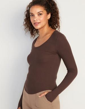 Old Navy UltraLite Long-Sleeve Rib-Knit Top for Women brown