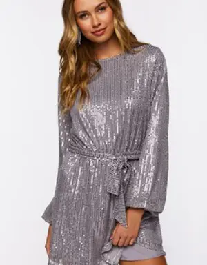 Forever 21 Sequin Long Sleeve Mini Dress Silver