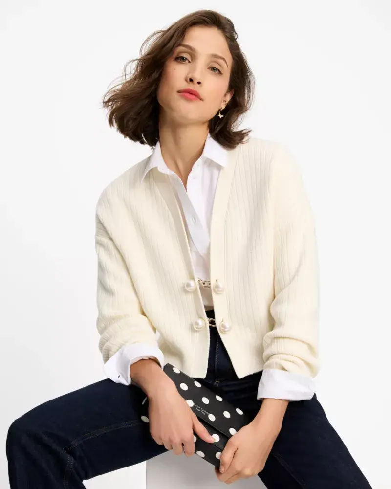 Kate Spade Ribbed Pearl Cardigan. 1