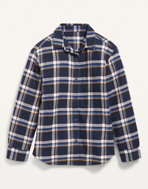 Old Navy Cozy Long-Sleeve Button-Front Plaid Shirt for Girls blue