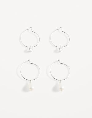 Sterling Silver Hoop Drop Earrings 2-Pack for Women silver