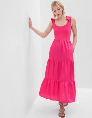 Gap Flutter Sleeve Mixed Fabric Maxi Dress pink