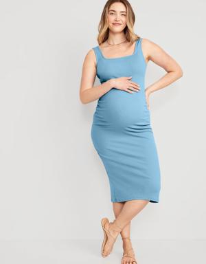 Maternity Square-Neck Rib-Knit Midi Dress blue