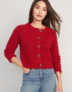 Cozy Cable-Knit Cardigan for Women red