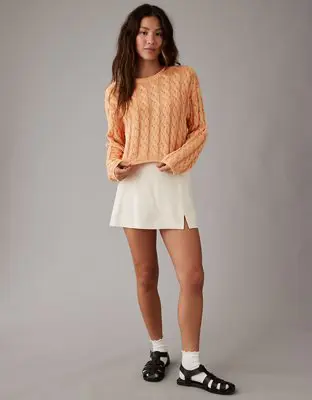 American Eagle Cropped Cable-Knit Sweater. 1