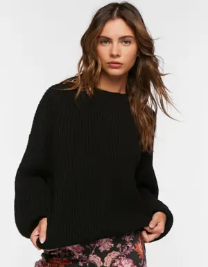 Forever 21 Purl Knit Drop Sleeve Sweater Black