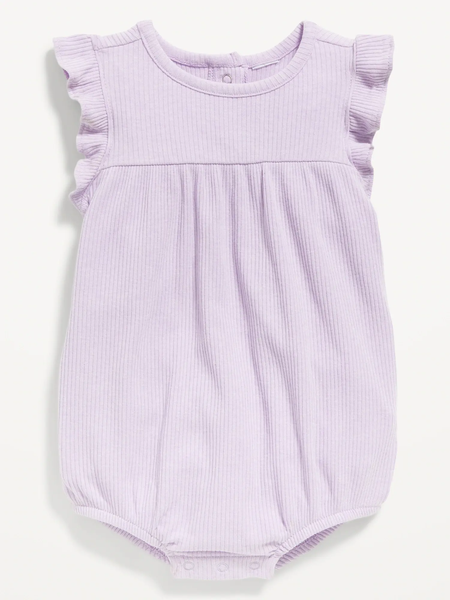 Old Navy Unisex Ruffle-Sleeve Rib-Knit Romper for Baby purple. 1
