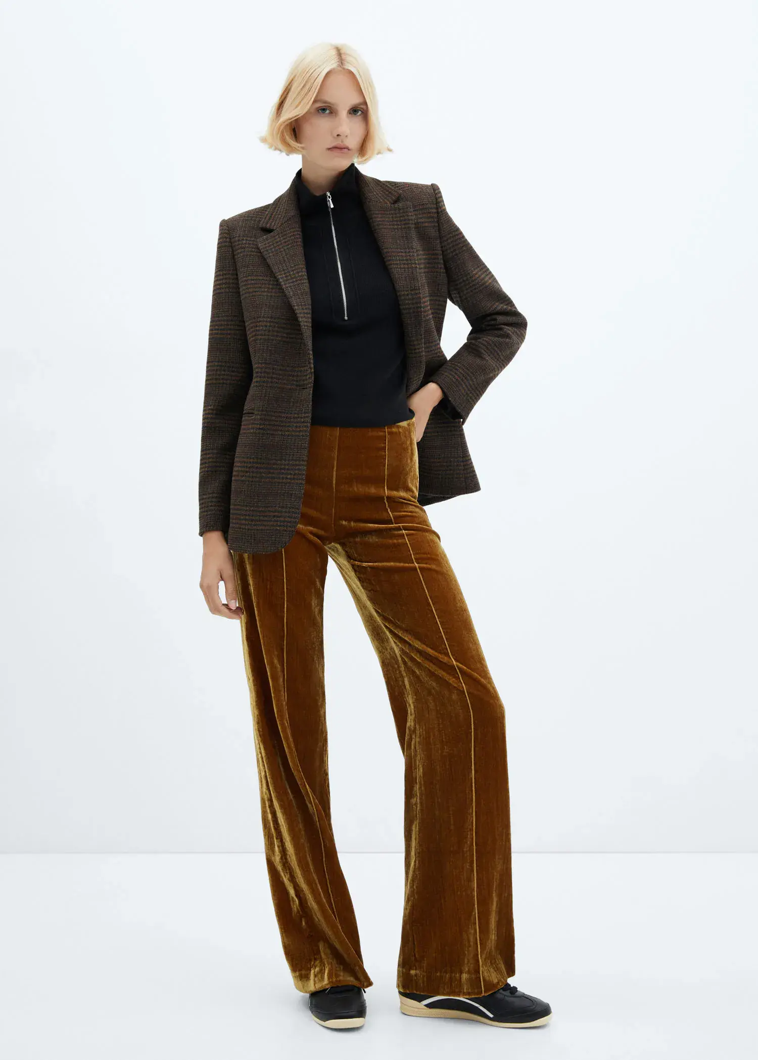 Mango Velvet trousers with seam detail. 2