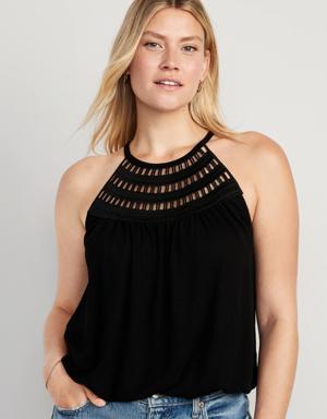 Maternity High-Neck Crochet-Trim Linen-Blend Top black