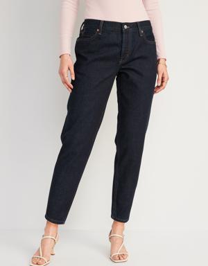 Mid-Rise Button-Fly Slouchy Taper Black Cropped Non-Stretch Jeans for Women black