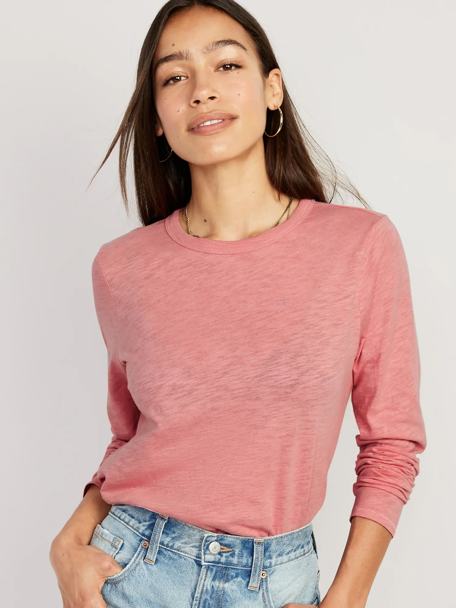 Old Navy EveryWear Long-Sleeve T-Shirt for Women pink. 1