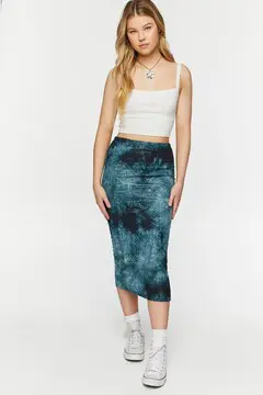 Forever 21 Forever 21 Tie Dye Bodycon Midi Skirt Green/Multi. 2