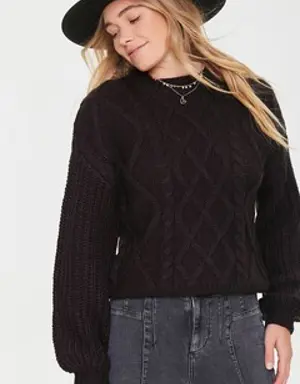 Forever 21 Cable Knit Drop Sleeve Sweater Black