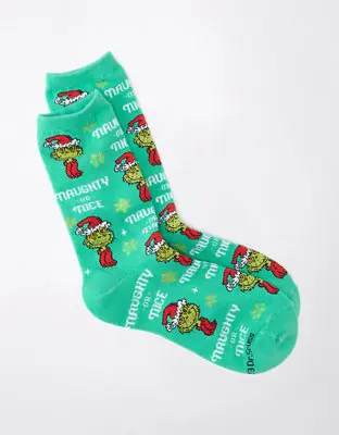 American Eagle Naughty Nice Grinch Crew Sock. 1