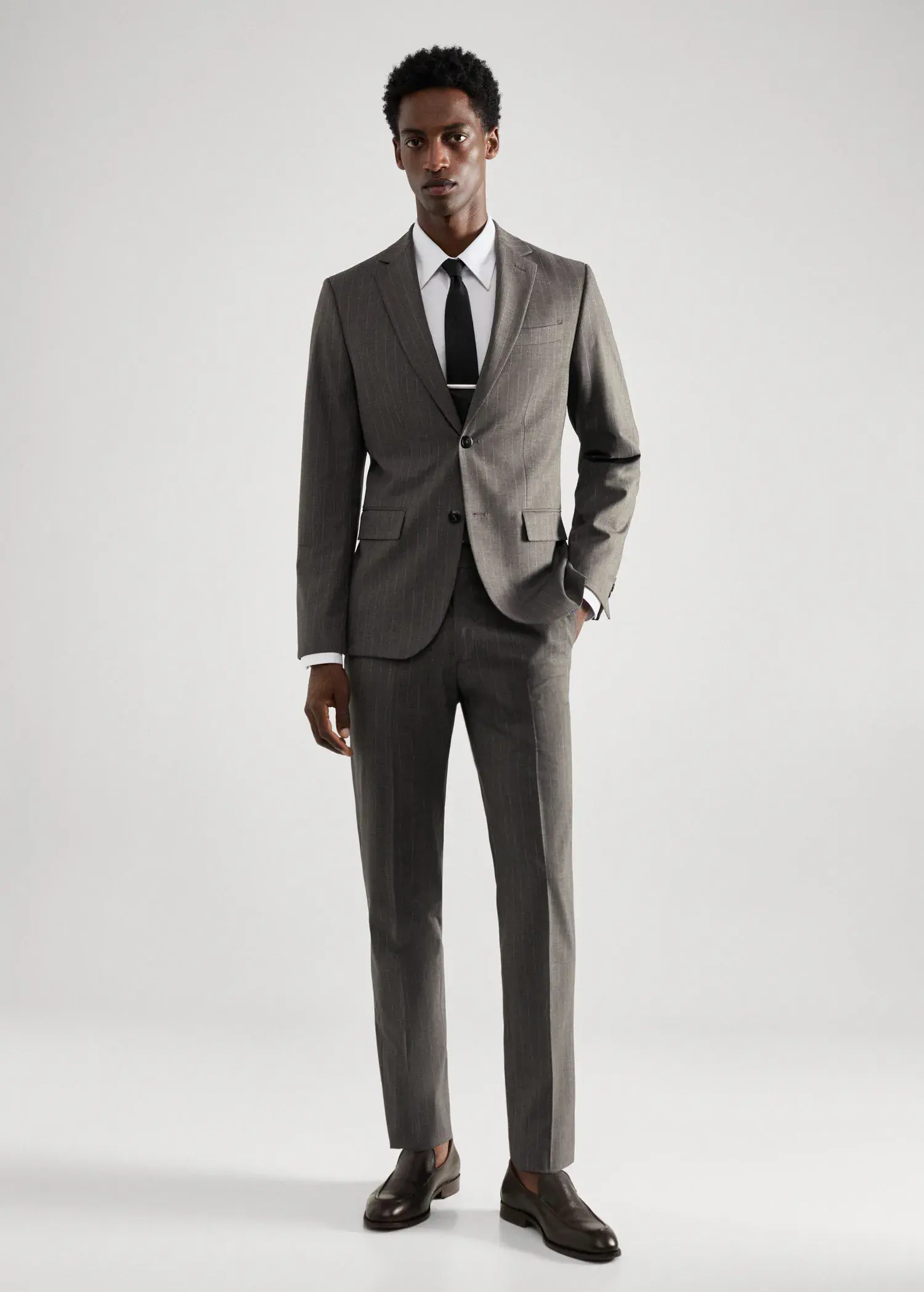Mango Slim-fit pinstripe wool suit blazer. 3
