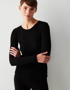 Black Tricot Top Long Armed Top