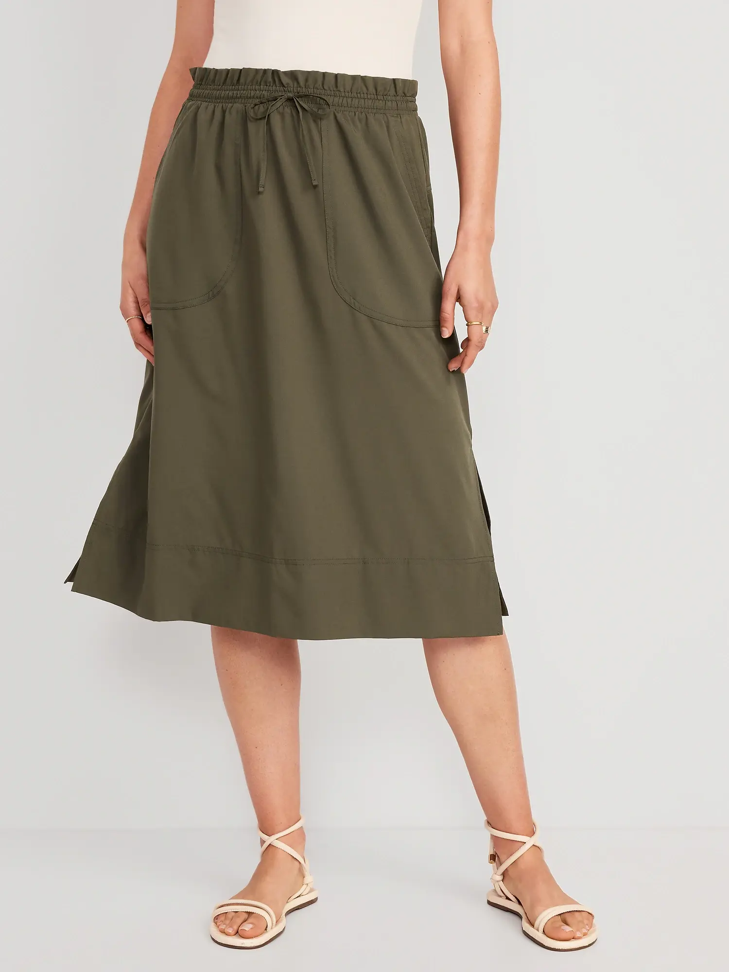 Old Navy High-Waisted StretchTech Packable Midi Skirt for Women green. 1