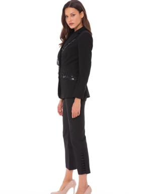 Sequin Lace Detailed Stylish Black Blazer Jacket