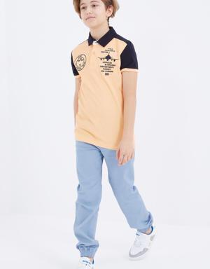 Kavun İçi Nakış Detaylı Kısa Kollu Polo Yaka Erkek Çocuk T-Shirt - 10906