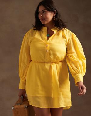 Petite Ramie Popover Shirt Dress yellow