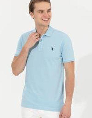 Erkek Açık İndigo Polo Yaka Basic T-shirt