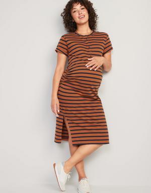 Old Navy Maternity Short-Sleeve Slub-Knit Henley Midi Dress brown