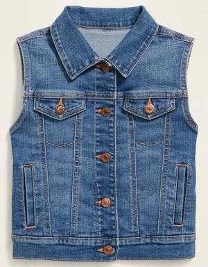 Fitted Button-Font Jean Vest for Girls blue