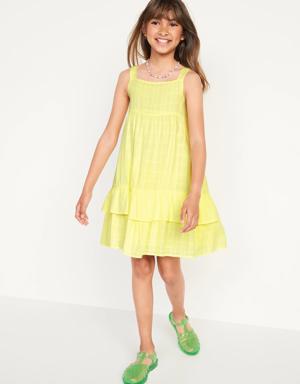 Sleeveless Tiered Textured-Dobby All-Day Midi Dress for Girls yellow