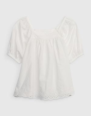 Toddler Puff Sleeve Eyelet Top white