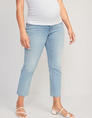 Maternity Full Panel Boyfriend Straight Cut-Off Jeans blue