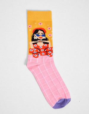 Brunette Art Soket Çorap Desenli