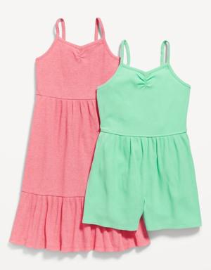 Rib-Knit Cami Romper & Dress Set for Girls green