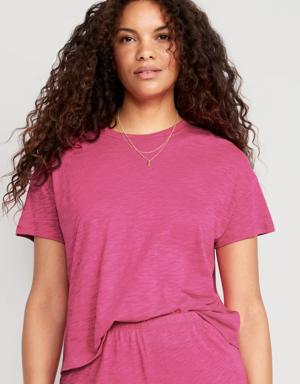 Sunday Sleep Cropped Lounge Slub-Knit T-Shirt for Women pink