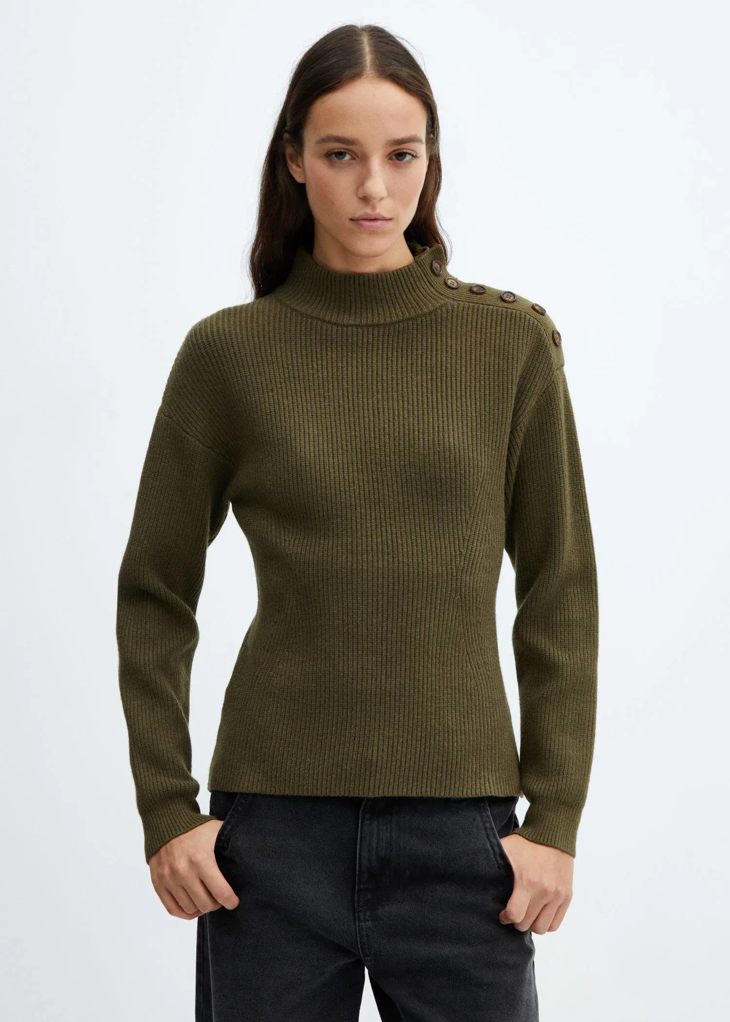 Mango Shouder buttons ribbed sweater. 1