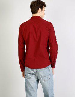 Modern Fit Shirt Neck Erkek Kırmızı Uzun Kol Gömlek